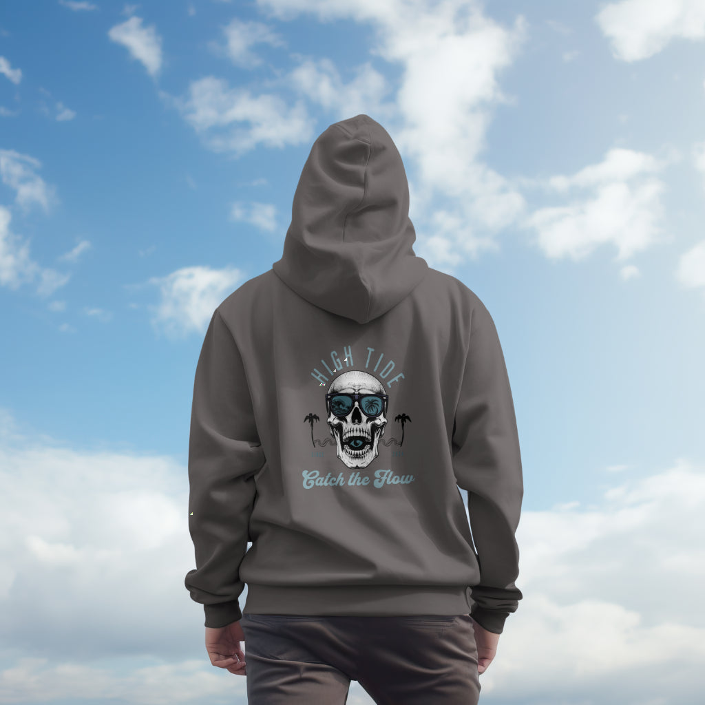 High Tide Skull and Beach Hoodie Teal and Gray Logo