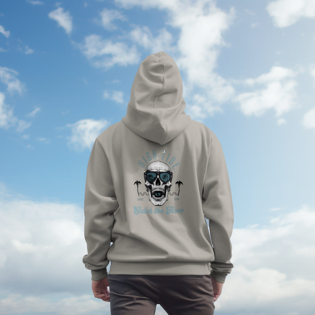 High Tide Skull and Beach Hoodie Teal and Gray Logo